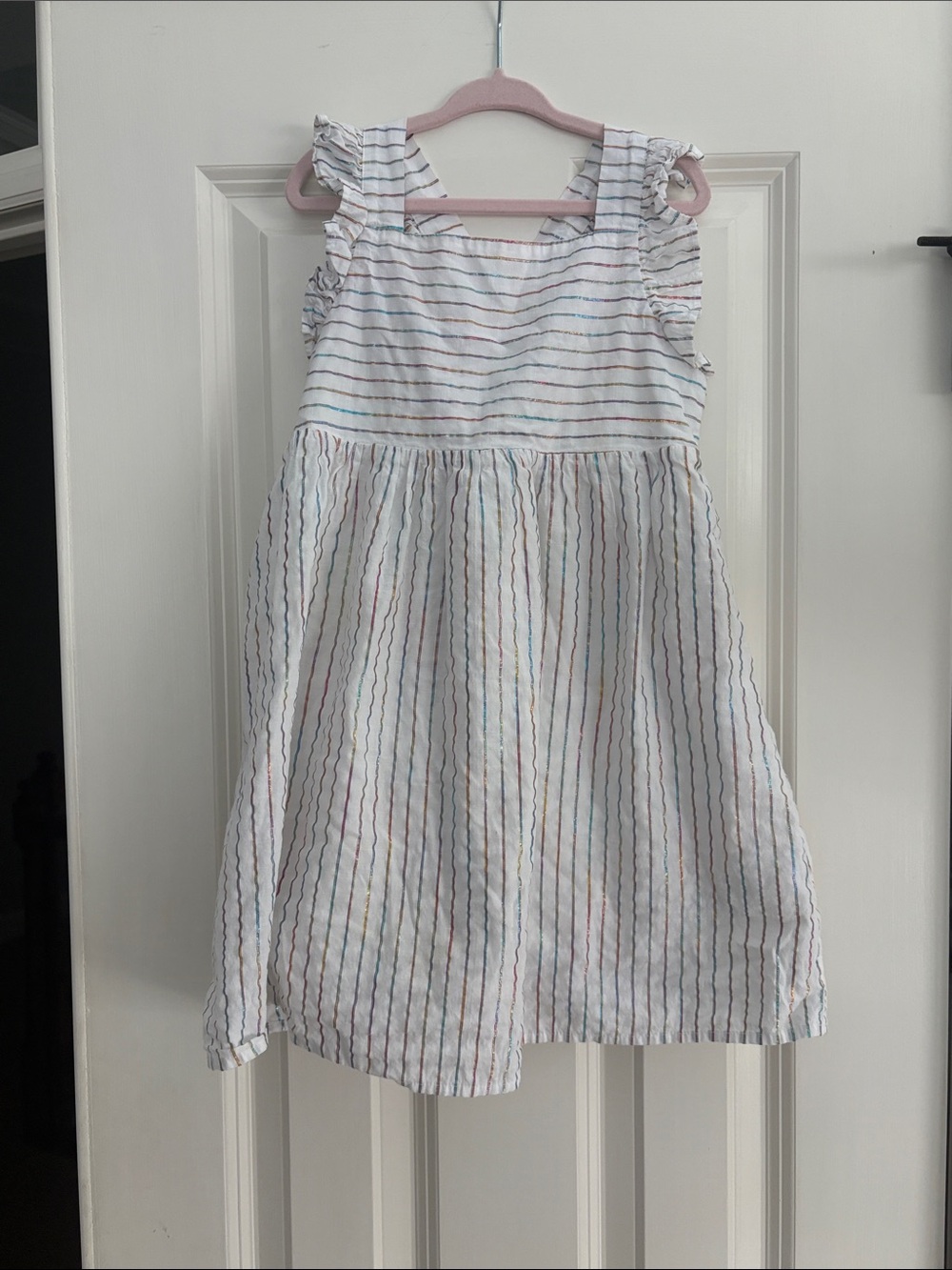 Crewcuts Girls' White Multicolor metallic Stripe Sundress